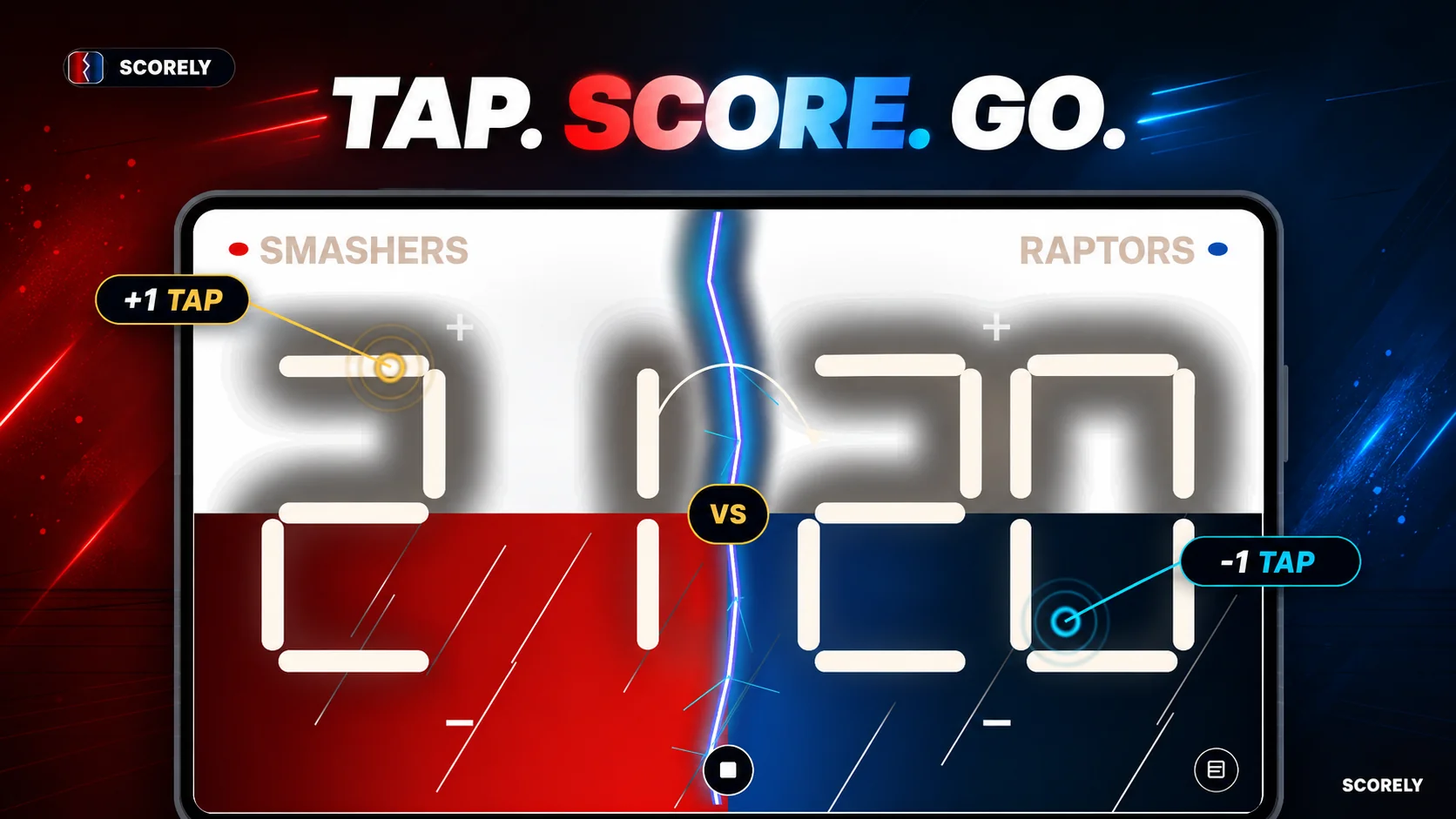 Tap. Score. Go. Tap controls to add or subtract a point.